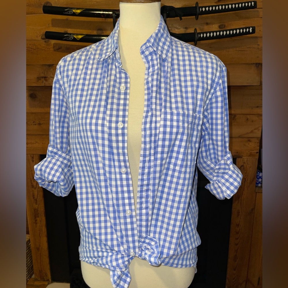 J. Crew Gingham Blue Button Down Shirt